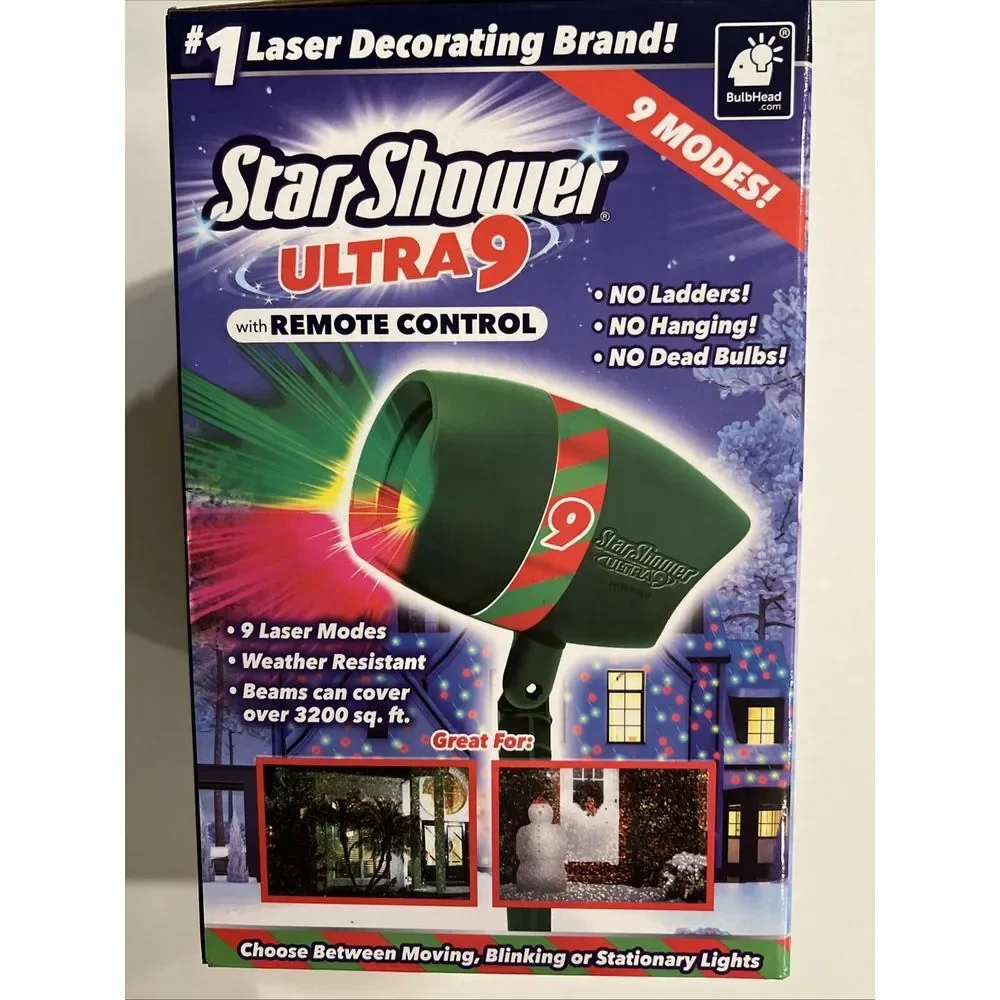 Star Shower Ultra 9 Christmas Laser Projector Red Green W/ Remote Light Show NEW